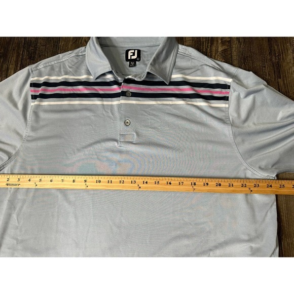 FootJoy FJ Polo‎ Shirt Mens XL Light Blue Chest Stripe Short Sleeve Stretch - Picture 5 of 6